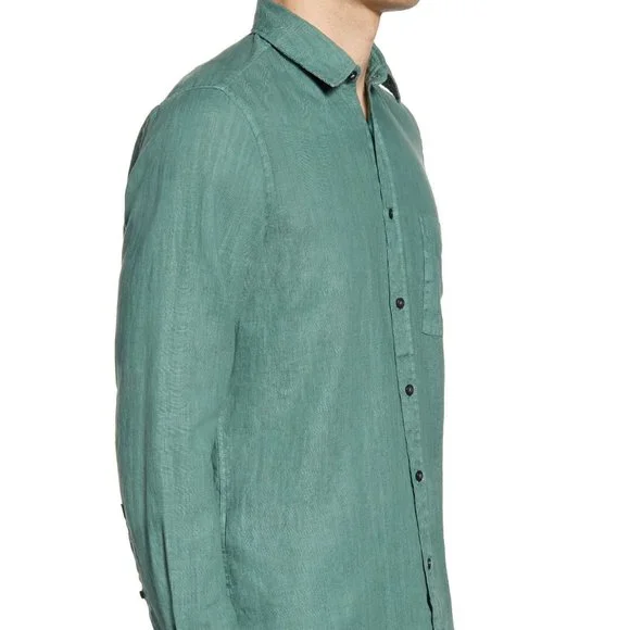 Hugo Boss Men's Regular Fit Solid Green Linen Shirt 2X-Large Casual Button Down Shirts
